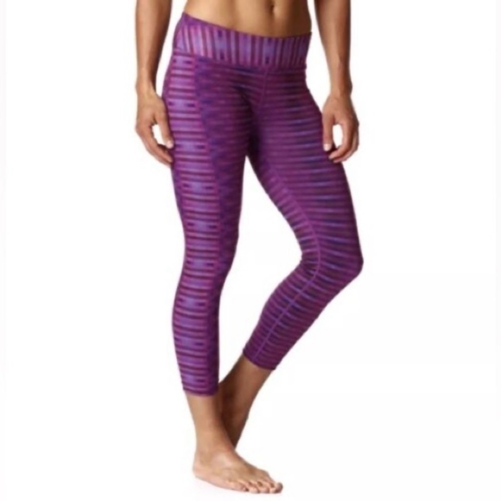 Prana Size M Purple Stripe Workout Gym Crop Ankle Roxanne Leggings TINY FLAW‎